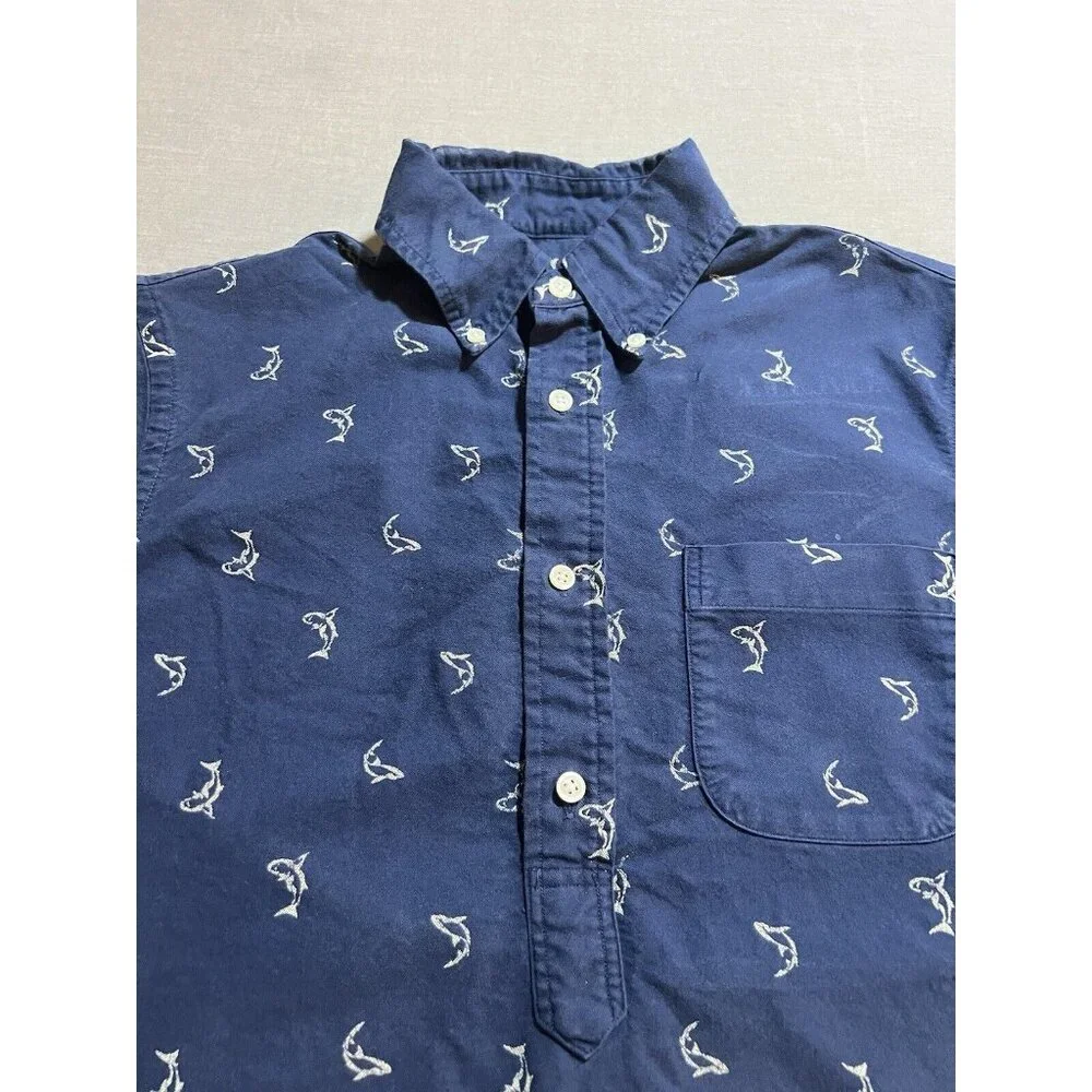 Ralph Lauren All Over Sharks 1/2 Button Shirt Mens‎ S Blue Short Sleeve Pullover